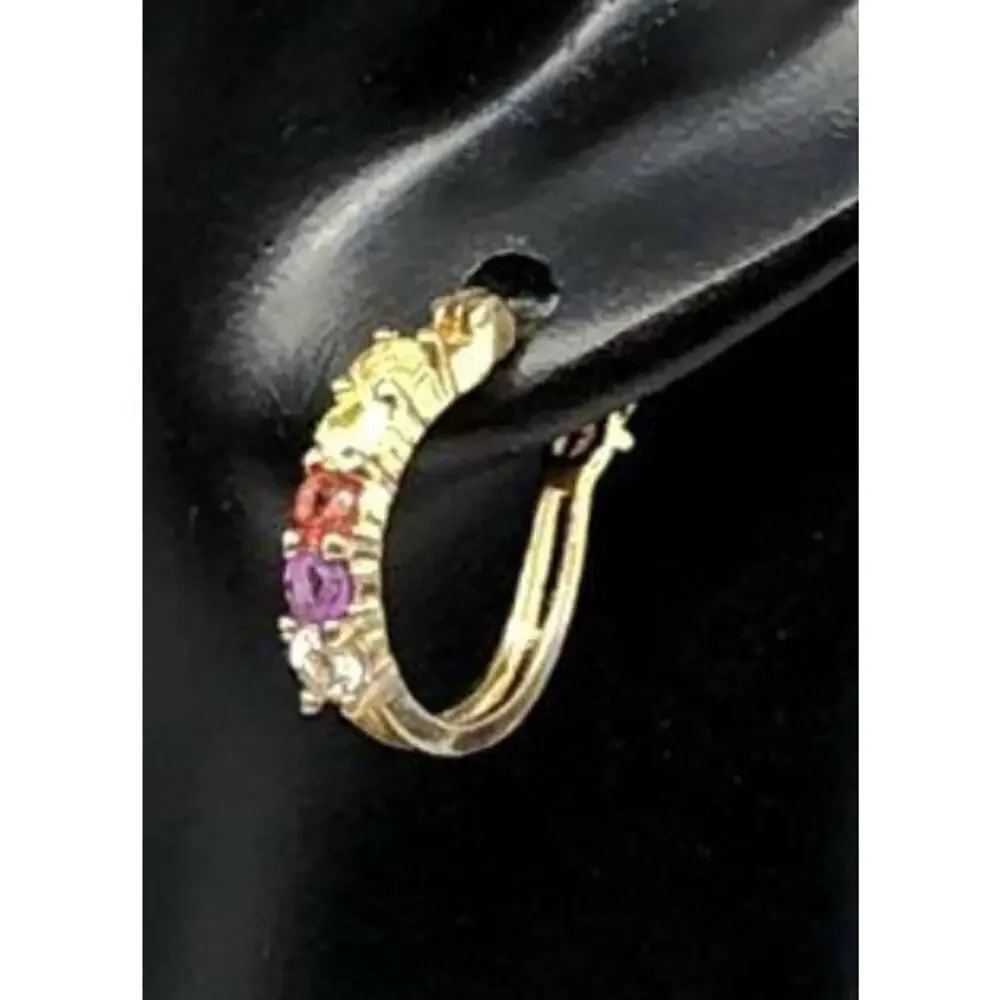 Ross-Simons 925 Rainbow Gemstone Hoop Earrings – Signed Sterling Jewelry